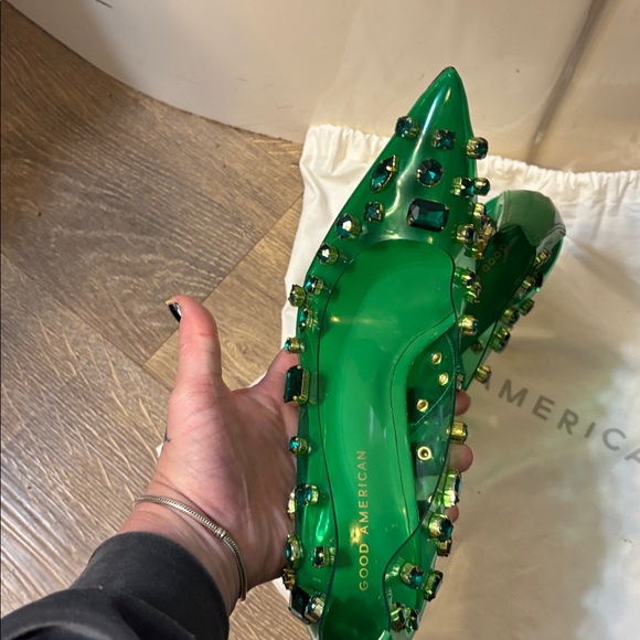 Good American Emerald Embellished Heels
